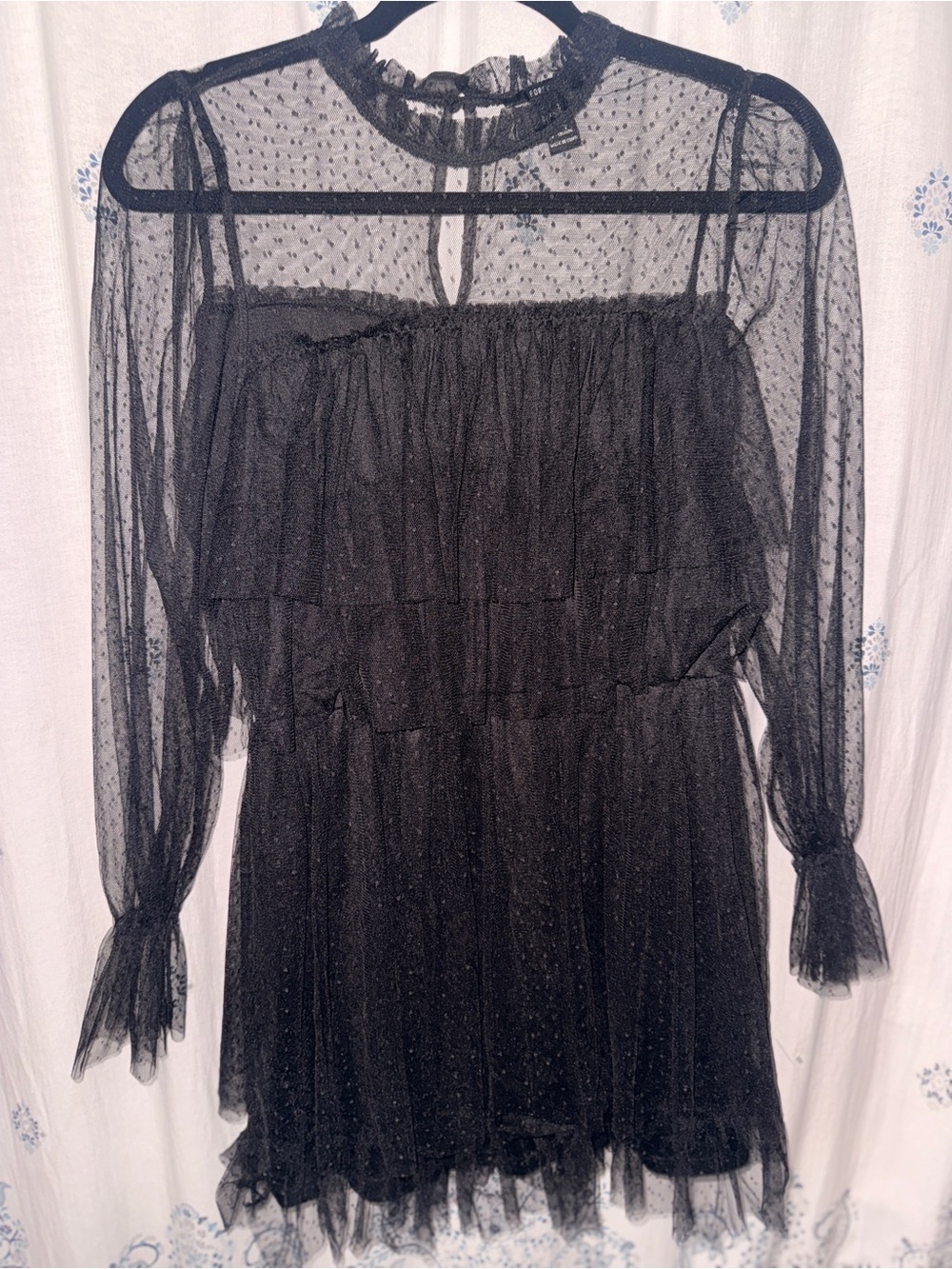 Forever 21 Black Sheer Swiss Dot Tulle Ruffle Goth Coquette Dress Large🖤